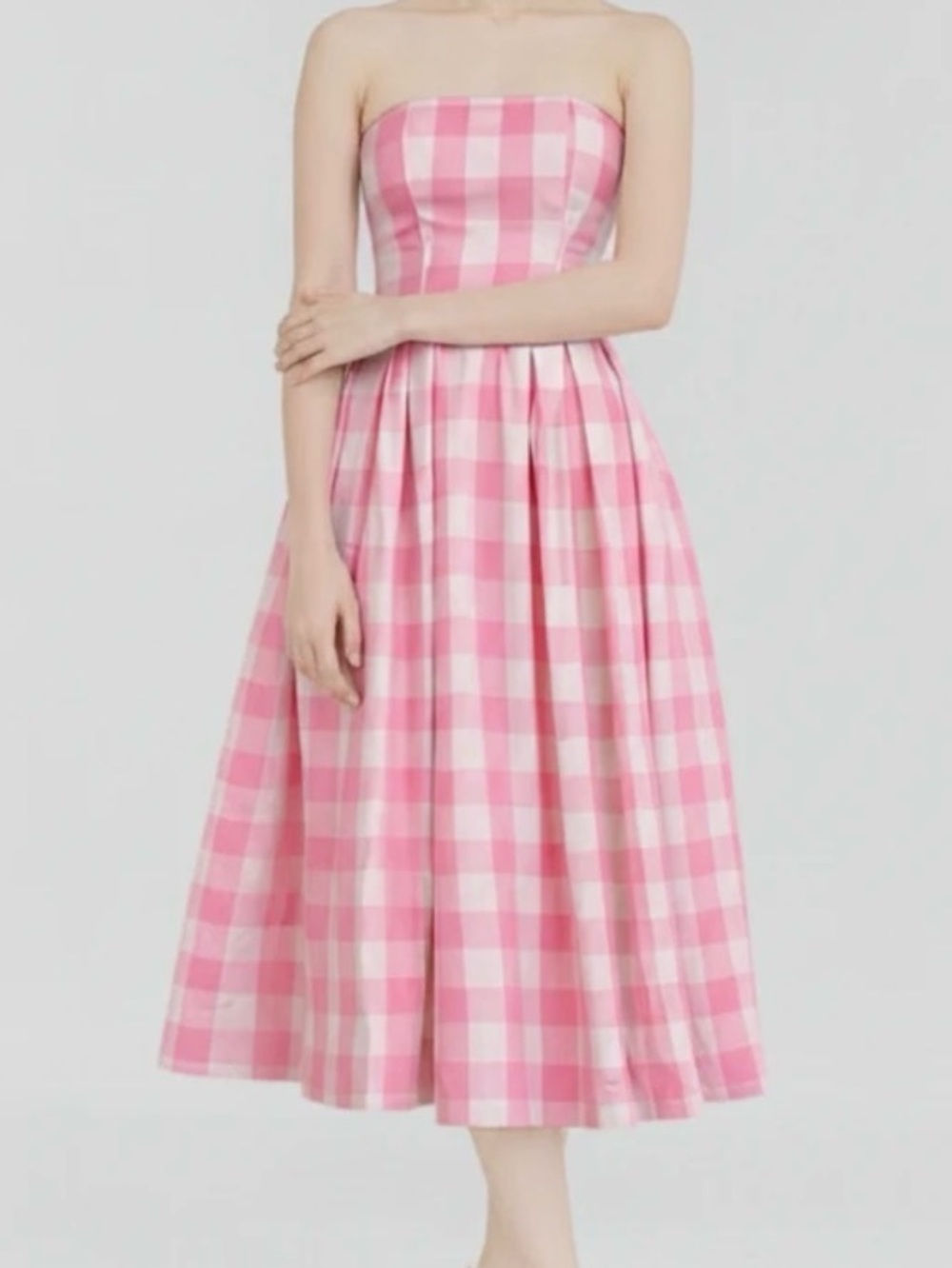 ZARA BARBIE COLLABORATION Strapless Pink Gingham Midi Dress - Picture 13 of 13